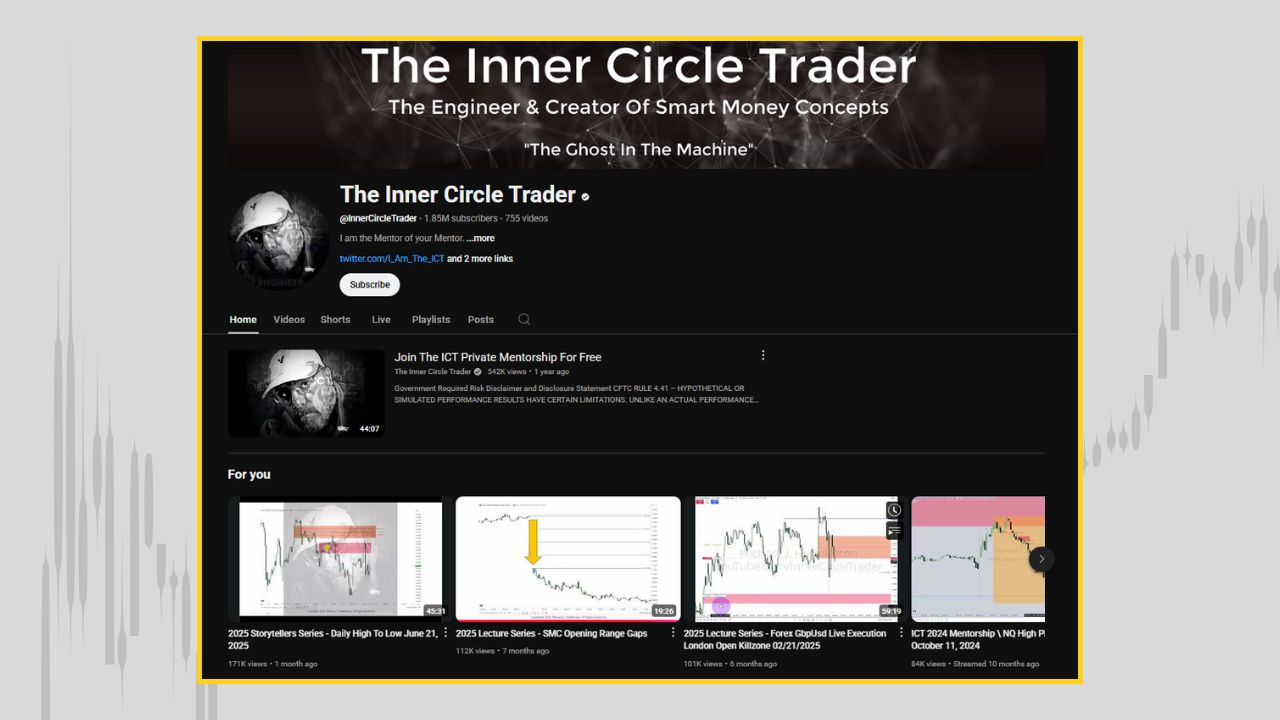 Untitled design (17) The Inner Circle Trader (ICT) YouTube channel, run by Michael J. Huddleston, teaches a unique trading methodology focused on "Smart Money Concepts." It aims to help retail traders understand how institutional players manipulate and move markets.