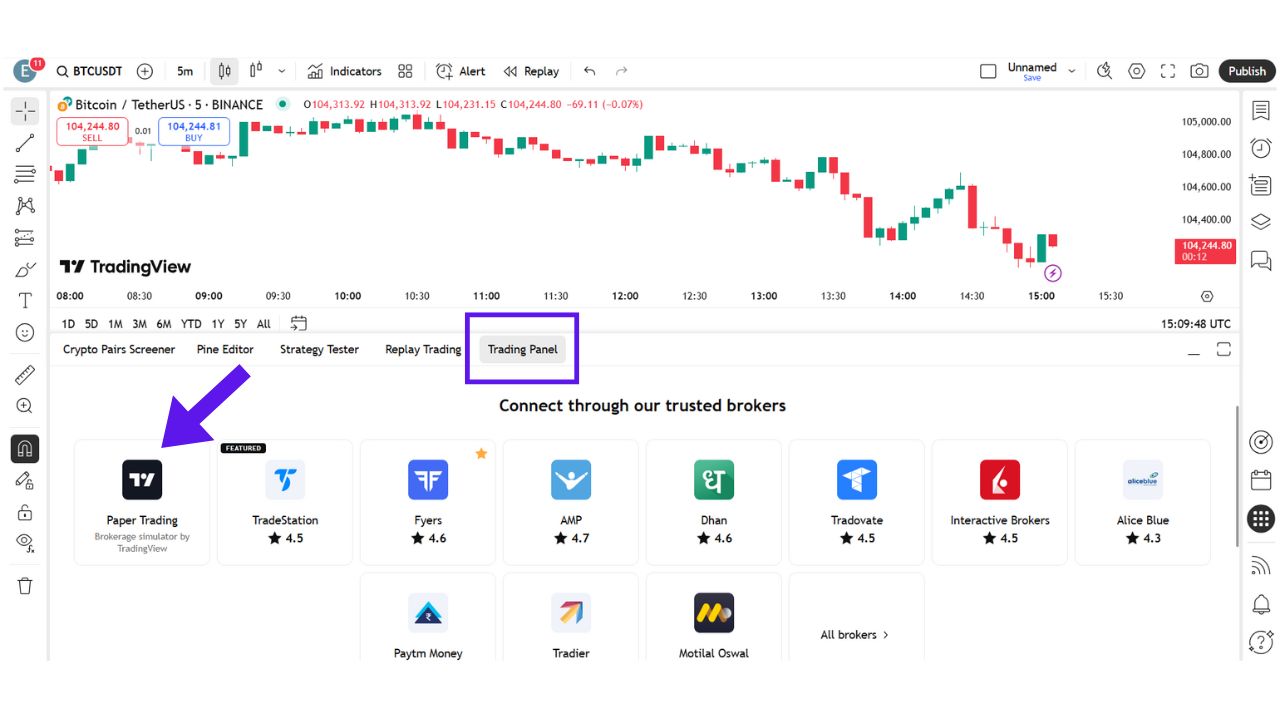 Add a heading (9) Go to the trading panel and connect to Paper Trading.